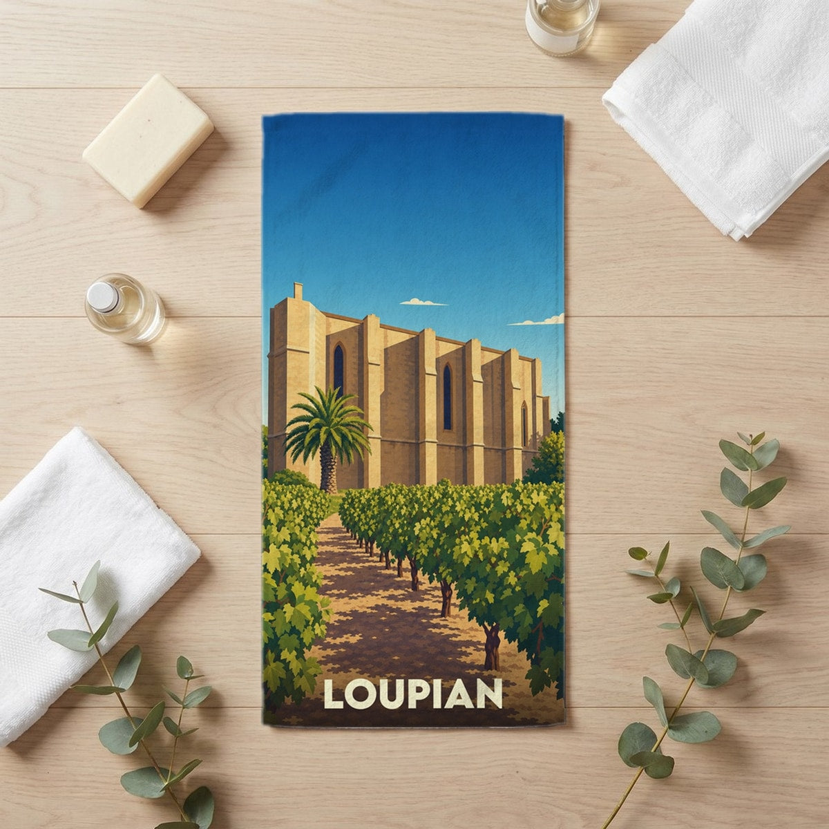 Serviette de bain 30 cm x 60 cm souvenir de Loupian