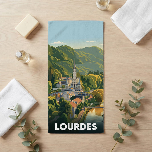 Serviette de bain 30 cm x 60 cm souvenir de Lourdes