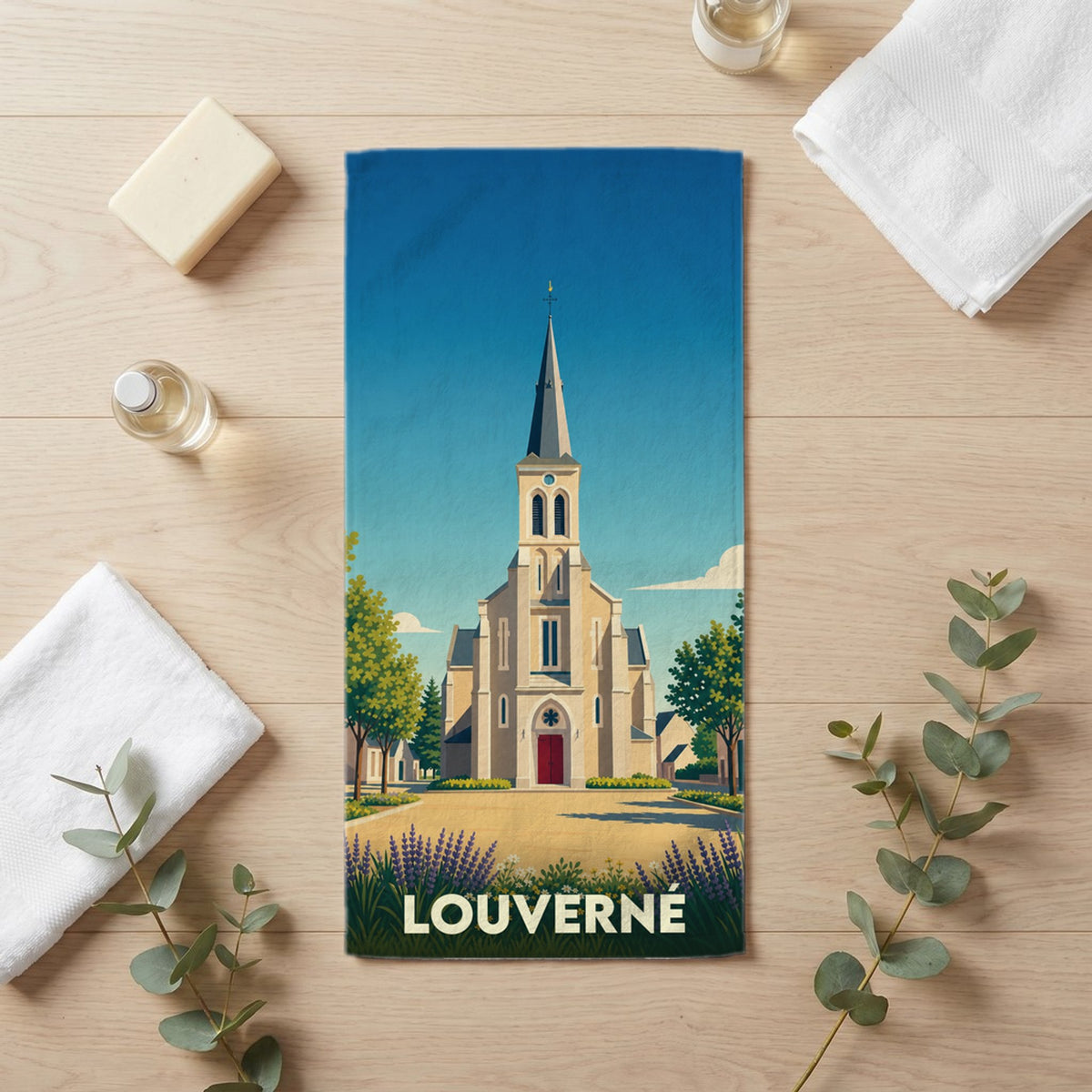 Serviette de bain 30 cm x 60 cm souvenir de Louverné