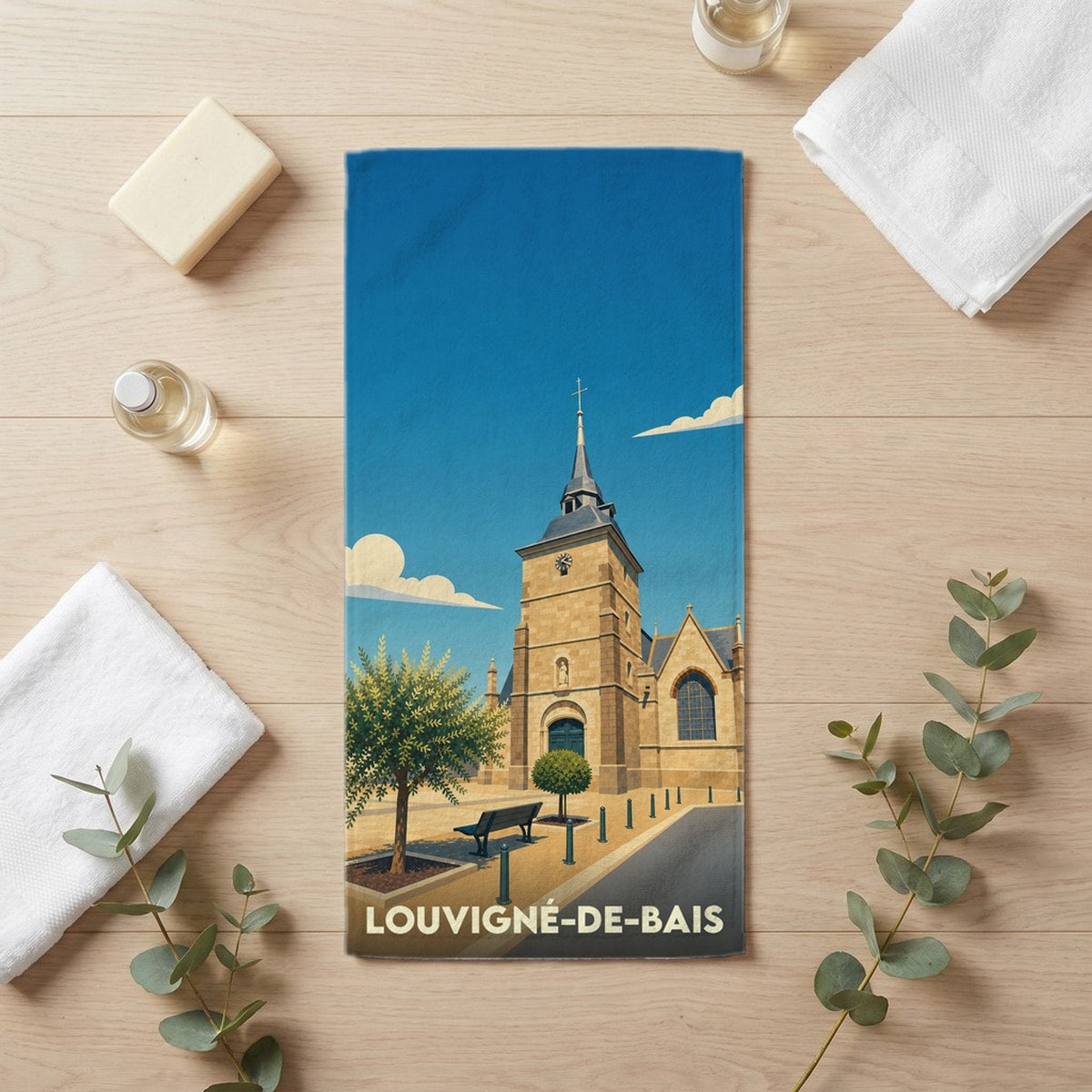 Serviette de bain 30 cm x 60 cm souvenir de Louvigné-de-Bais