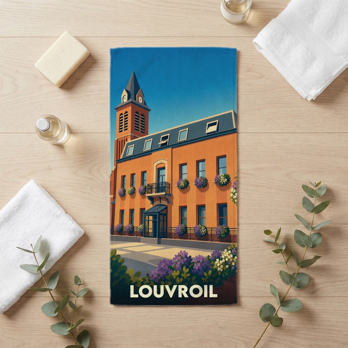 Serviette de bain 30 cm x 60 cm souvenir de Louvroil