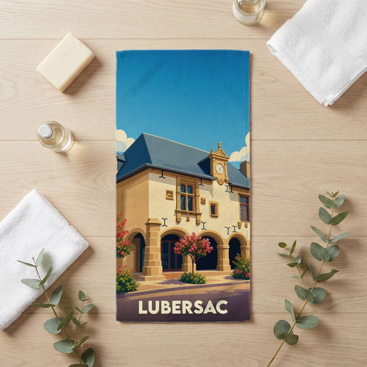 Serviette de bain 30 cm x 60 cm souvenir de Lubersac