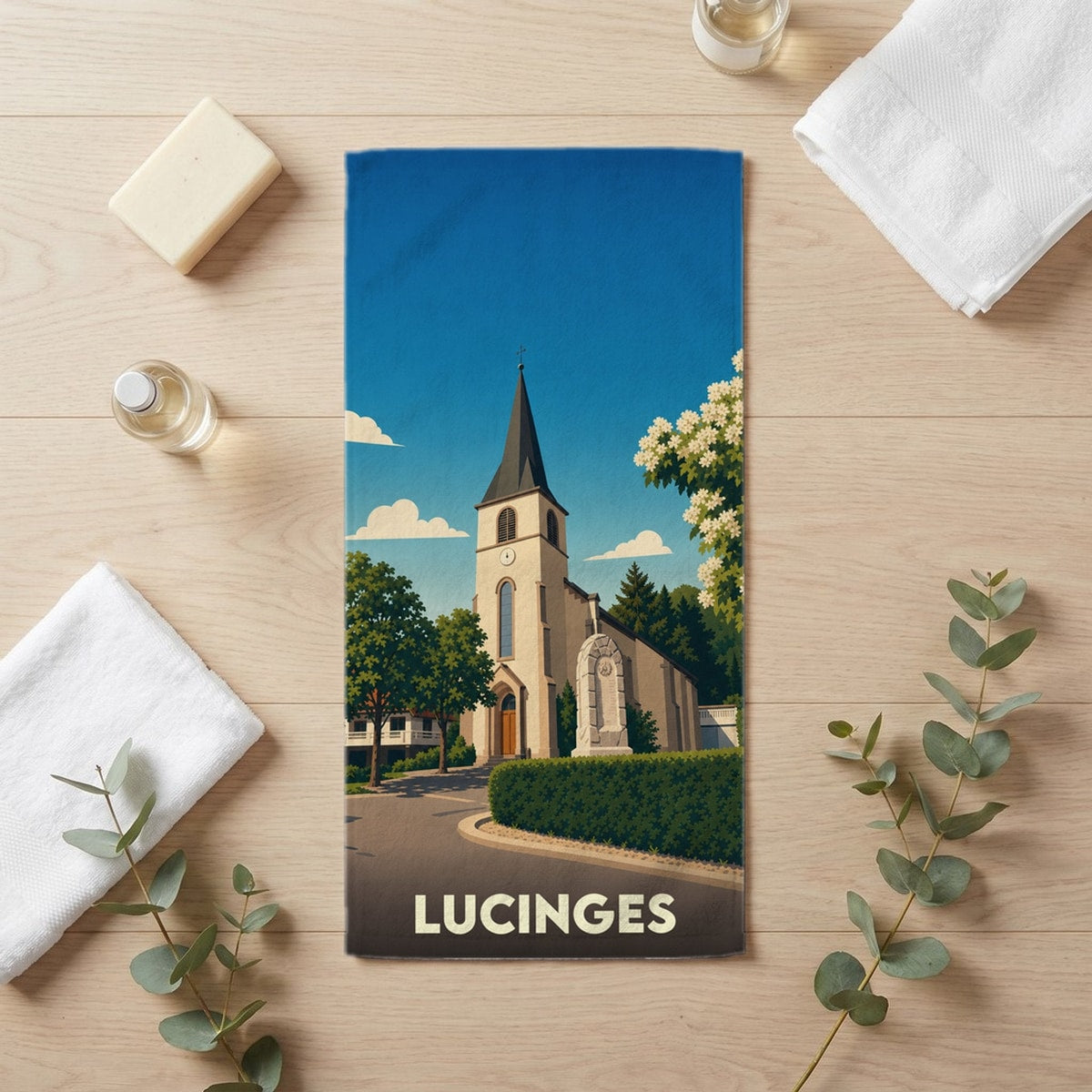 Serviette de bain 30 cm x 60 cm souvenir de Lucinges