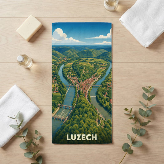 Serviette de bain 30 cm x 60 cm souvenir de Luzech
