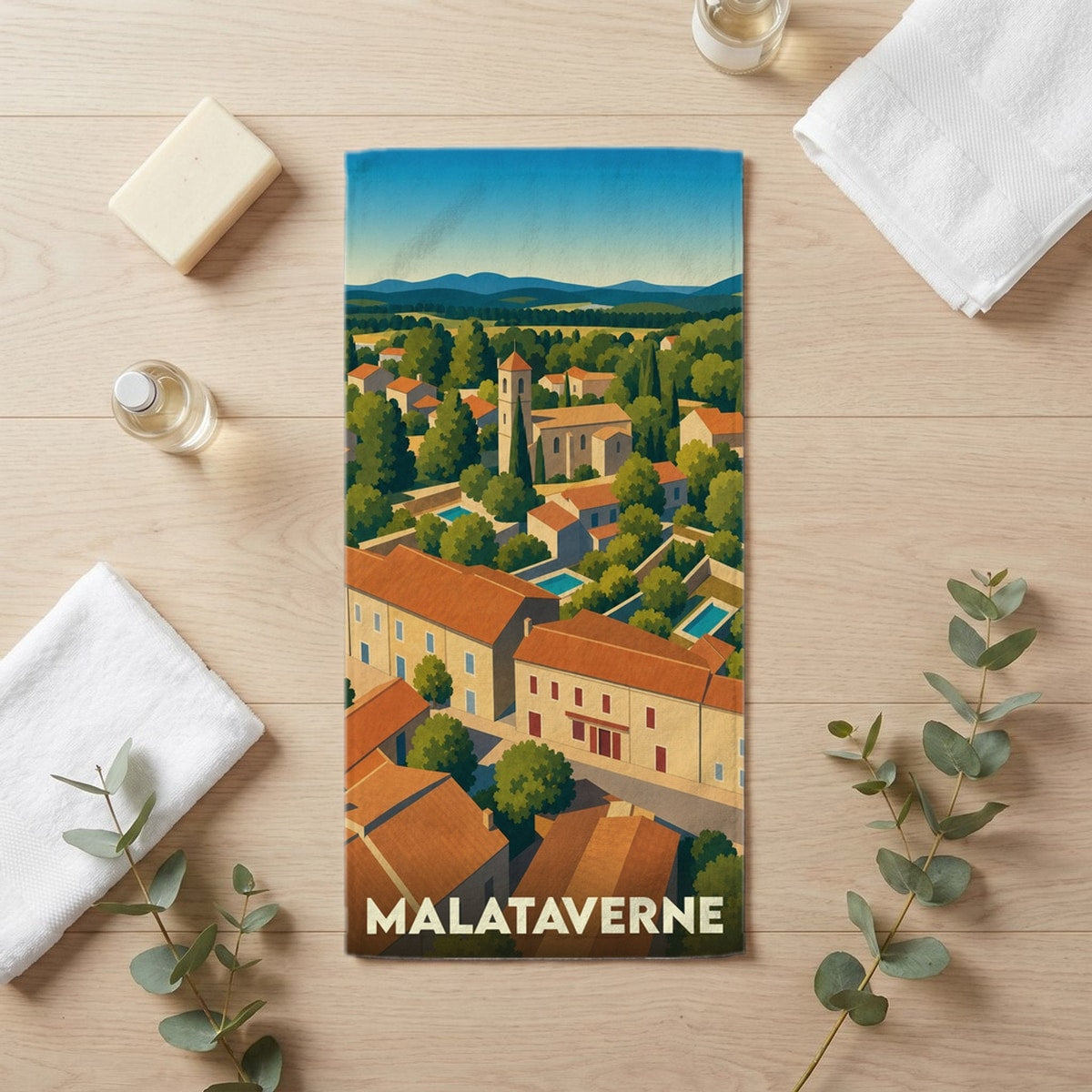 Serviette de bain 30 cm x 60 cm souvenir de Malataverne