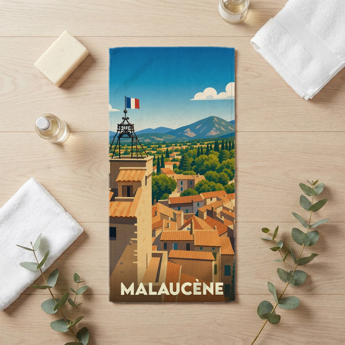 Serviette de bain 30 cm x 60 cm souvenir de Malaucène