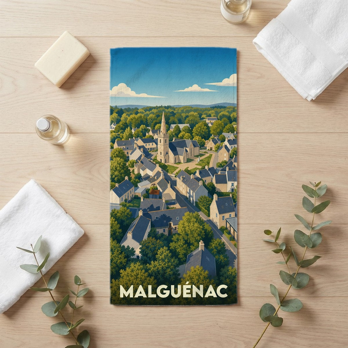 Serviette de bain 30 cm x 60 cm souvenir de Malguénac