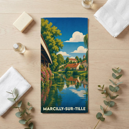 Serviette de bain 30 cm x 60 cm souvenir de Marcilly-sur-Tille