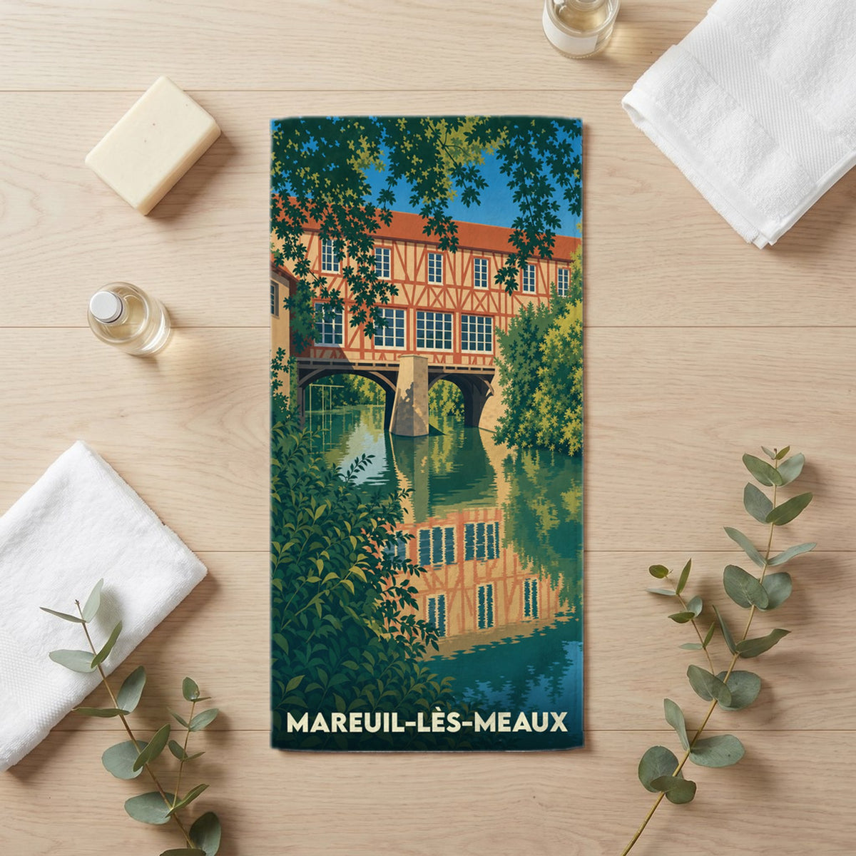 Serviette de bain 30 cm x 60 cm souvenir de Mareuil-lès-Meaux