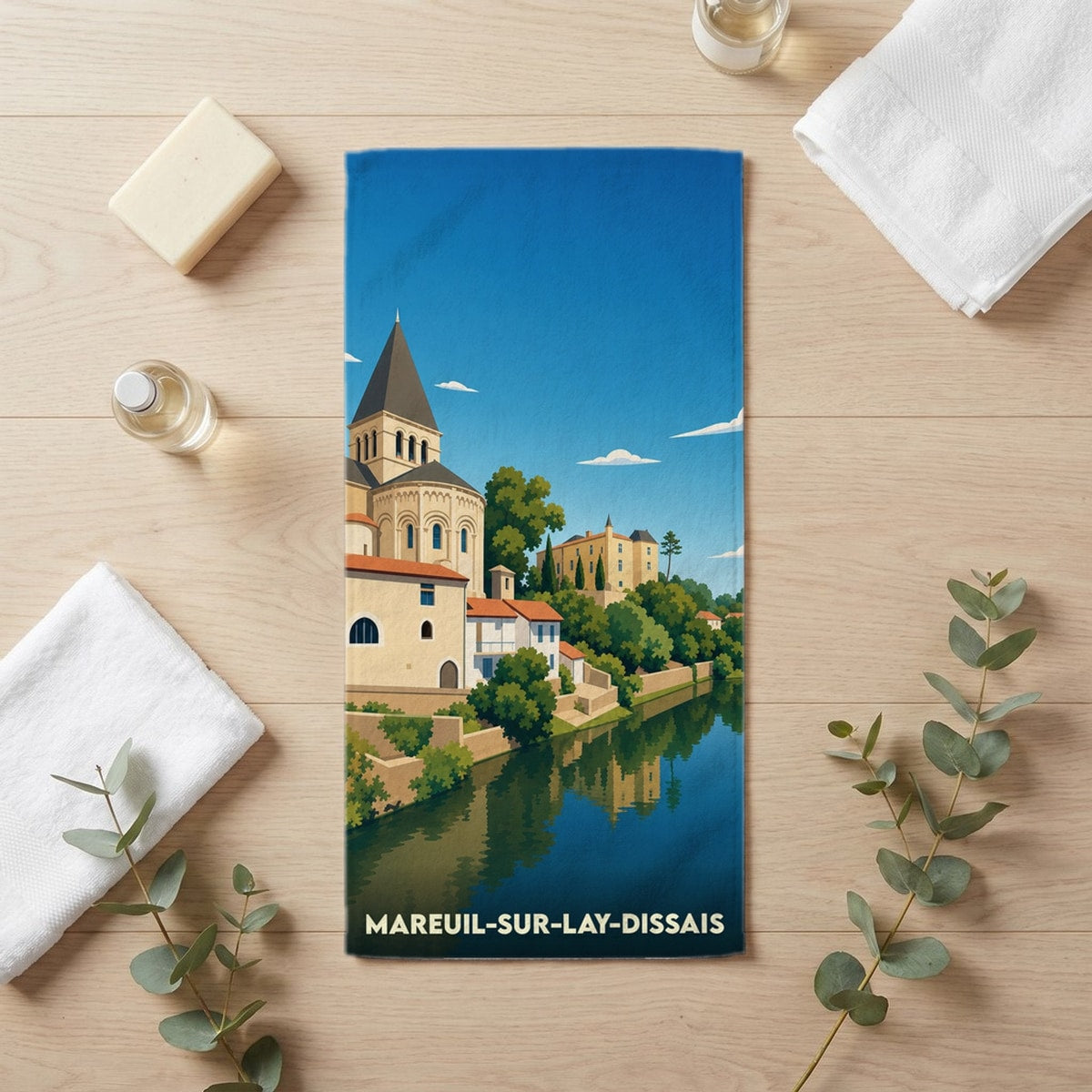 Serviette de bain 30 cm x 60 cm souvenir de Mareuil-sur-Lay-Dissais