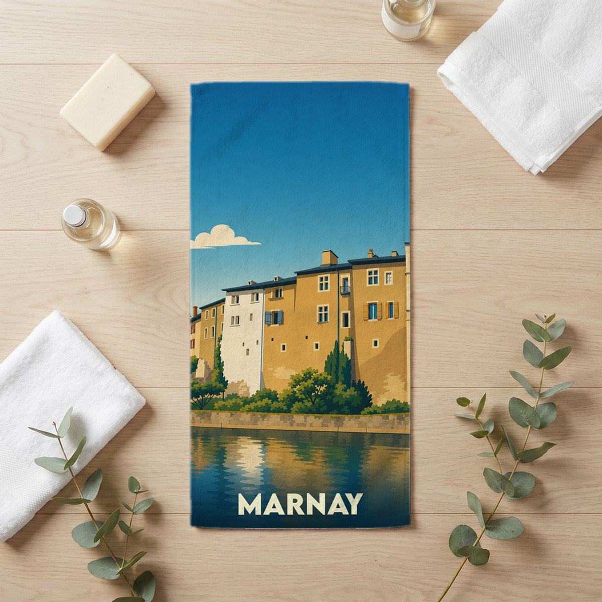 Serviette de bain 30 cm x 60 cm souvenir de Marnay