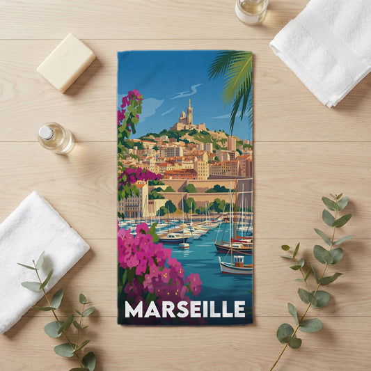 Serviette de bain 30 cm x 60 cm souvenir de Marseille