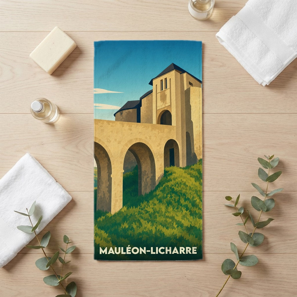 Serviette de bain 30 cm x 60 cm souvenir de Mauléon-Licharre