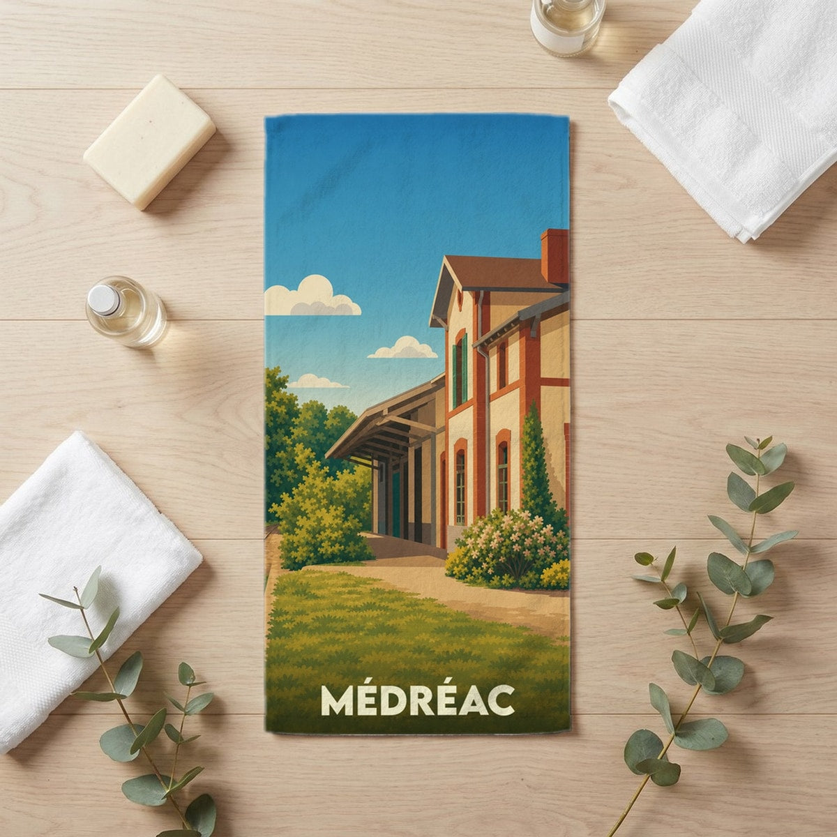 Serviette de bain 30 cm x 60 cm souvenir de Médréac