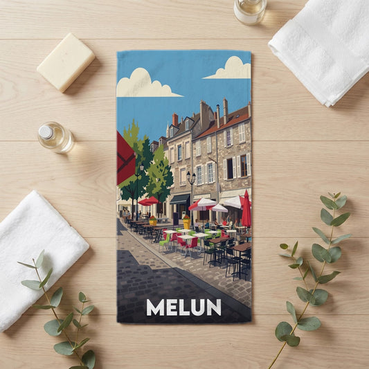 Serviette de bain 30 cm x 60 cm souvenir de Melun