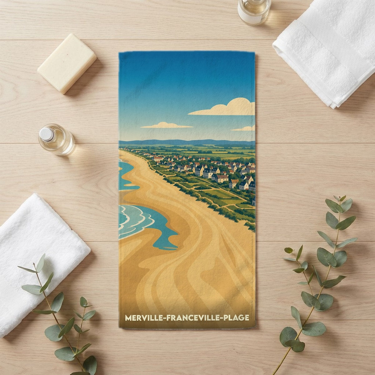 Serviette de bain 30 cm x 60 cm souvenir de Merville-Franceville-Plage