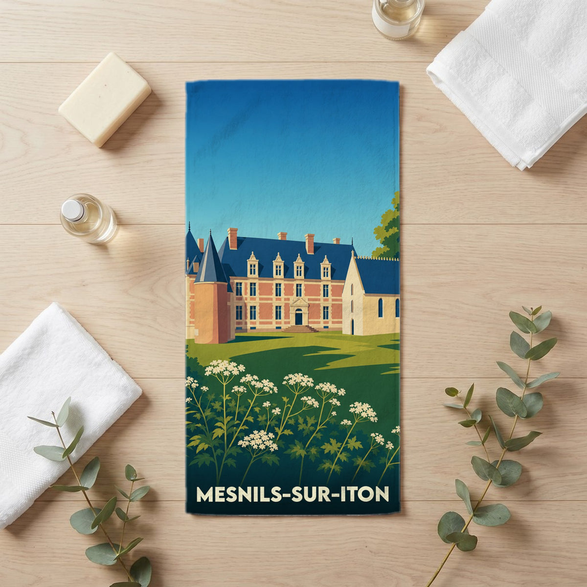 Serviette de bain 30 cm x 60 cm souvenir de Mesnils-sur-Iton