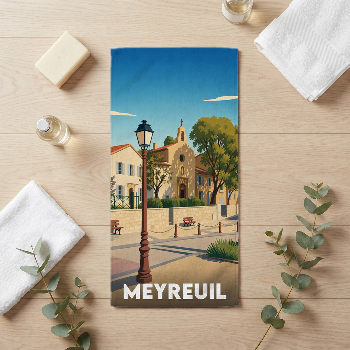Serviette de bain 30 cm x 60 cm souvenir de Meyreuil