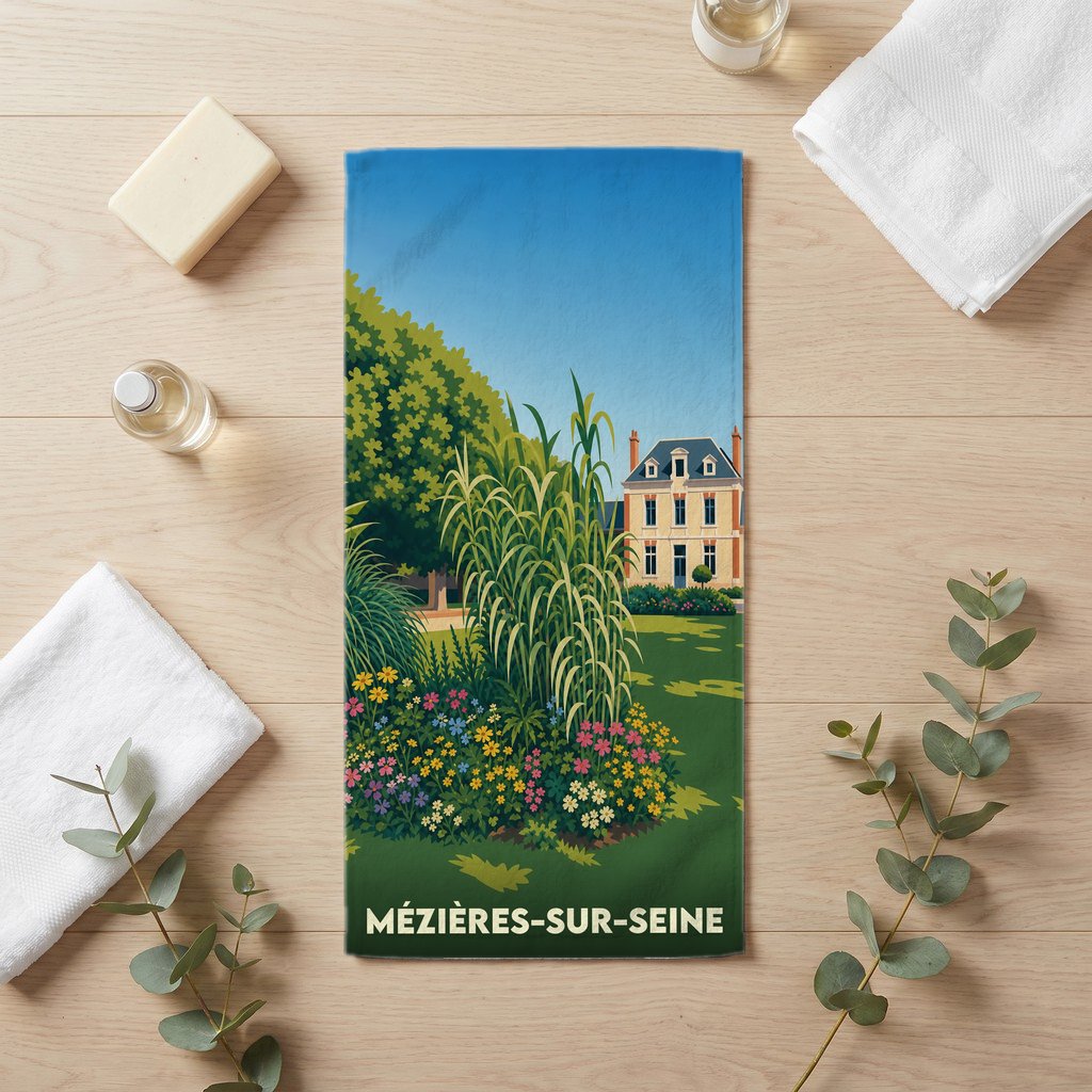 Serviette de bain 30 cm x 60 cm souvenir de Mézières-sur-Seine