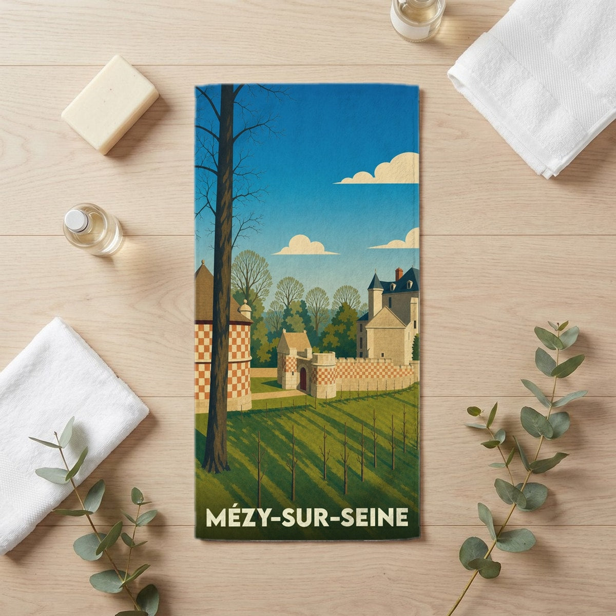 Serviette de bain 30 cm x 60 cm souvenir de Mézy-sur-Seine