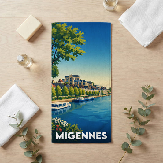 Serviette de bain 30 cm x 60 cm souvenir de Migennes