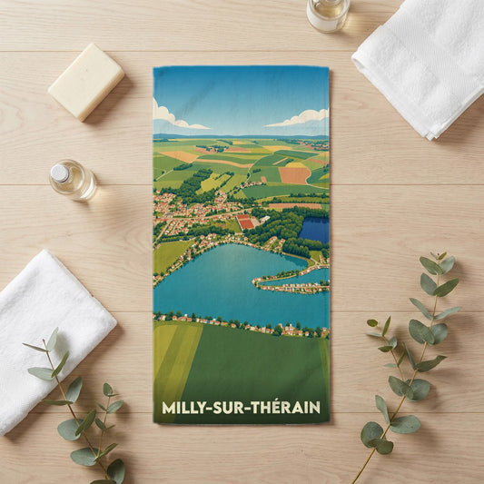 Serviette de bain 30 cm x 60 cm souvenir de Milly-sur-Thérain