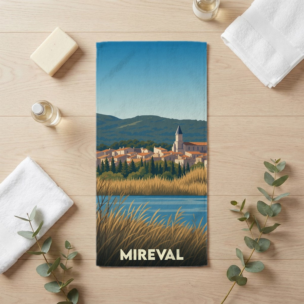 Serviette de bain 30 cm x 60 cm souvenir de Mireval