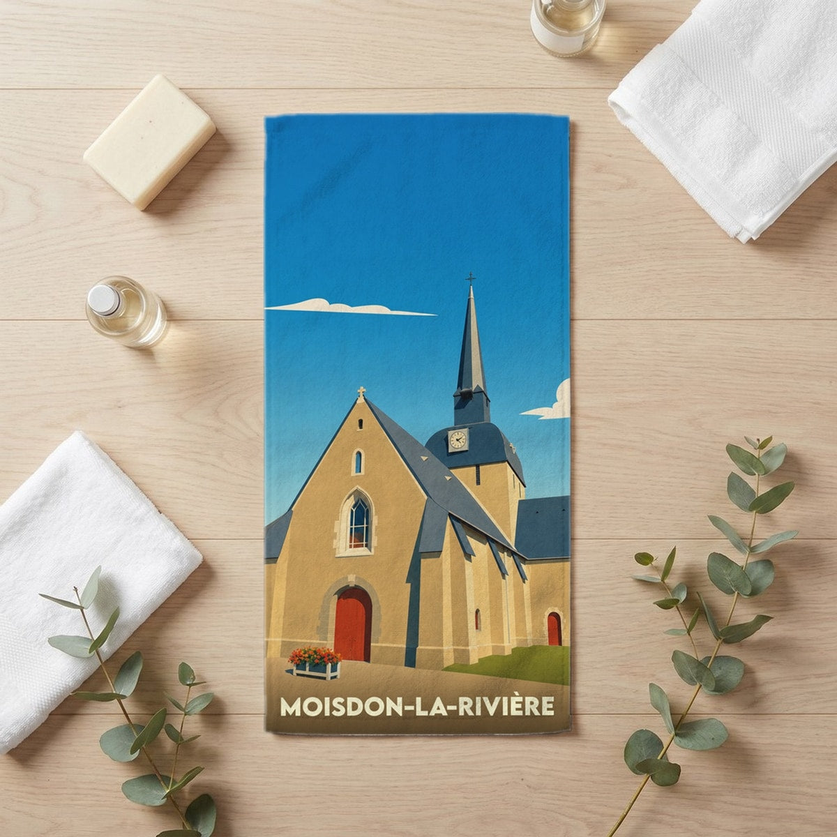 Serviette de bain 30 cm x 60 cm souvenir de Moisdon-la-Rivière