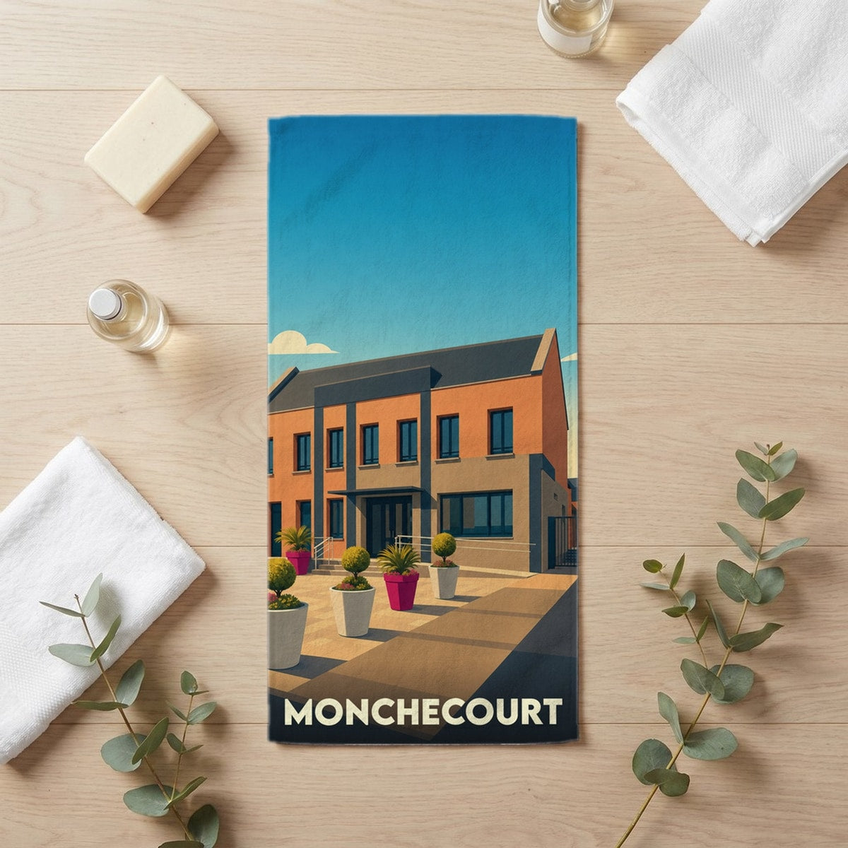 Serviette de bain 30 cm x 60 cm souvenir de Monchecourt