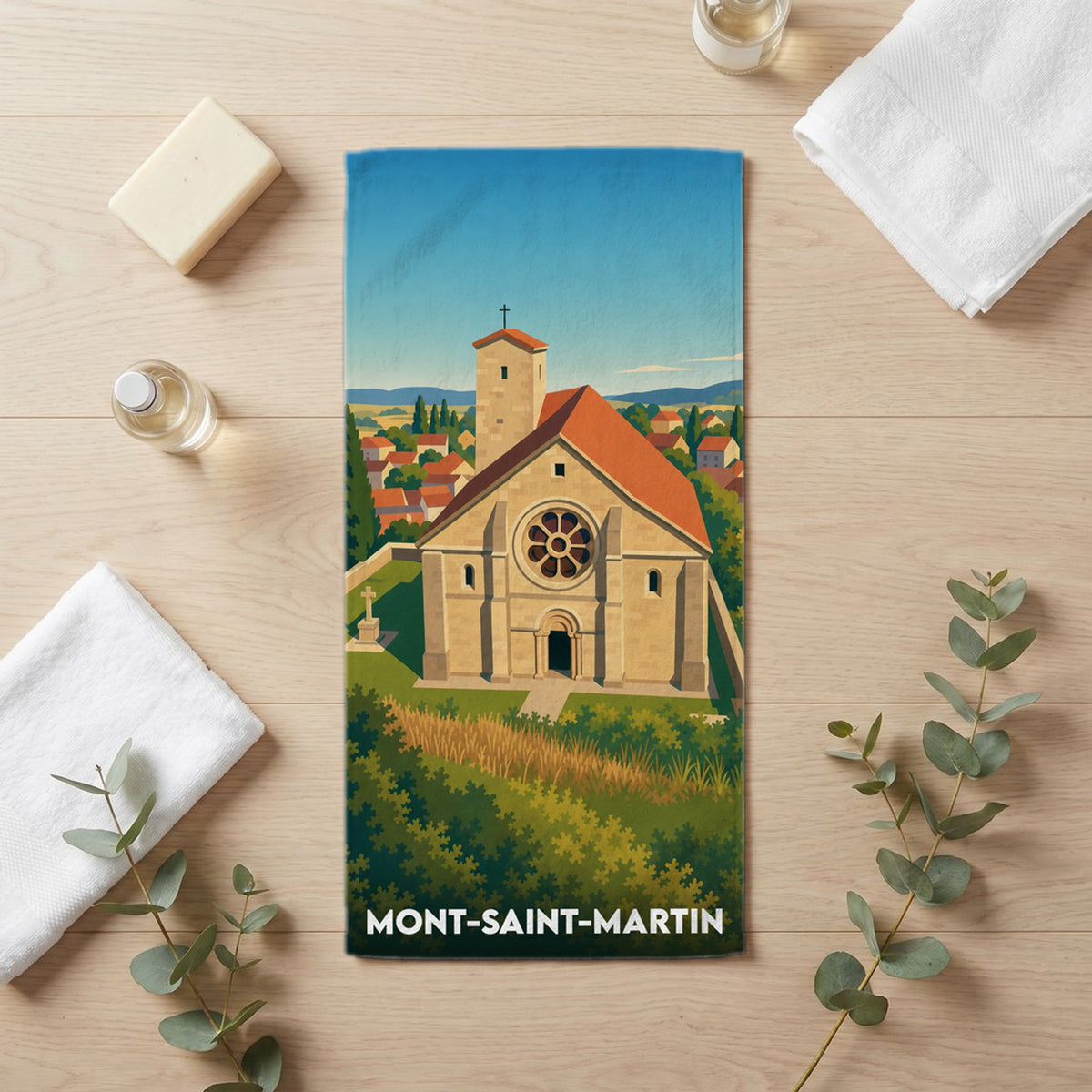 Serviette de bain 30 cm x 60 cm souvenir de Mont-Saint-Martin