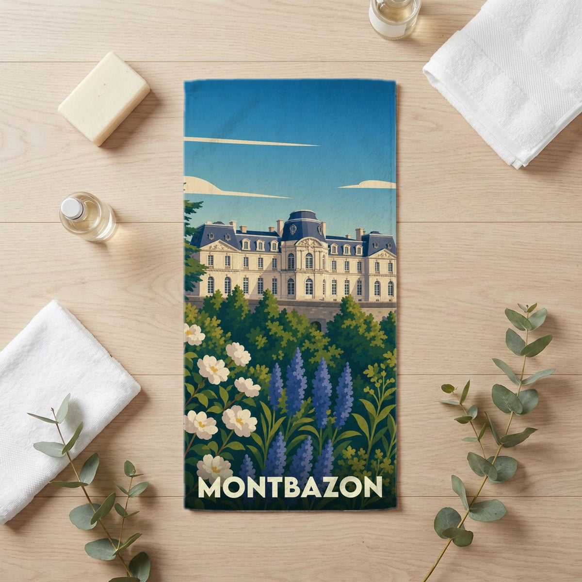 Serviette de bain 30 cm x 60 cm souvenir de Montbazon