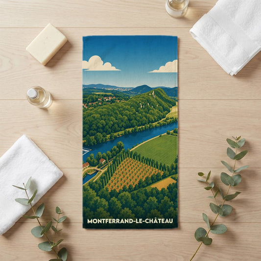 Serviette de bain 30 cm x 60 cm souvenir de Montferrand-le-Château