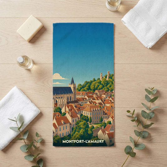 Serviette de bain 30 cm x 60 cm souvenir de Montfort-l'Amaury