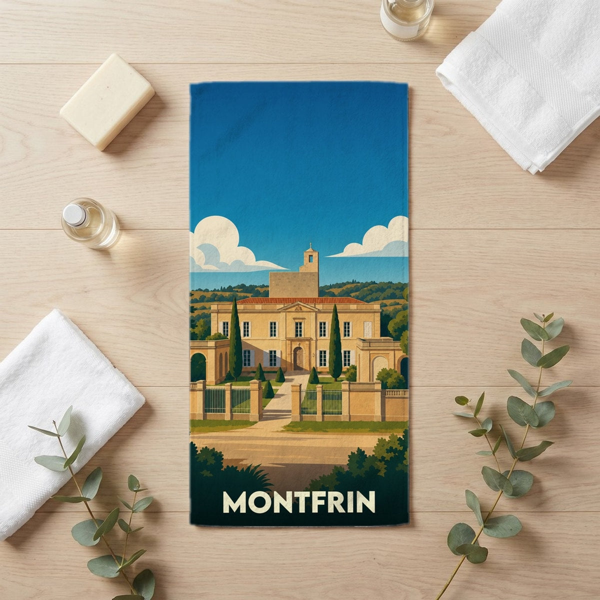 Serviette de bain 30 cm x 60 cm souvenir de Montfrin