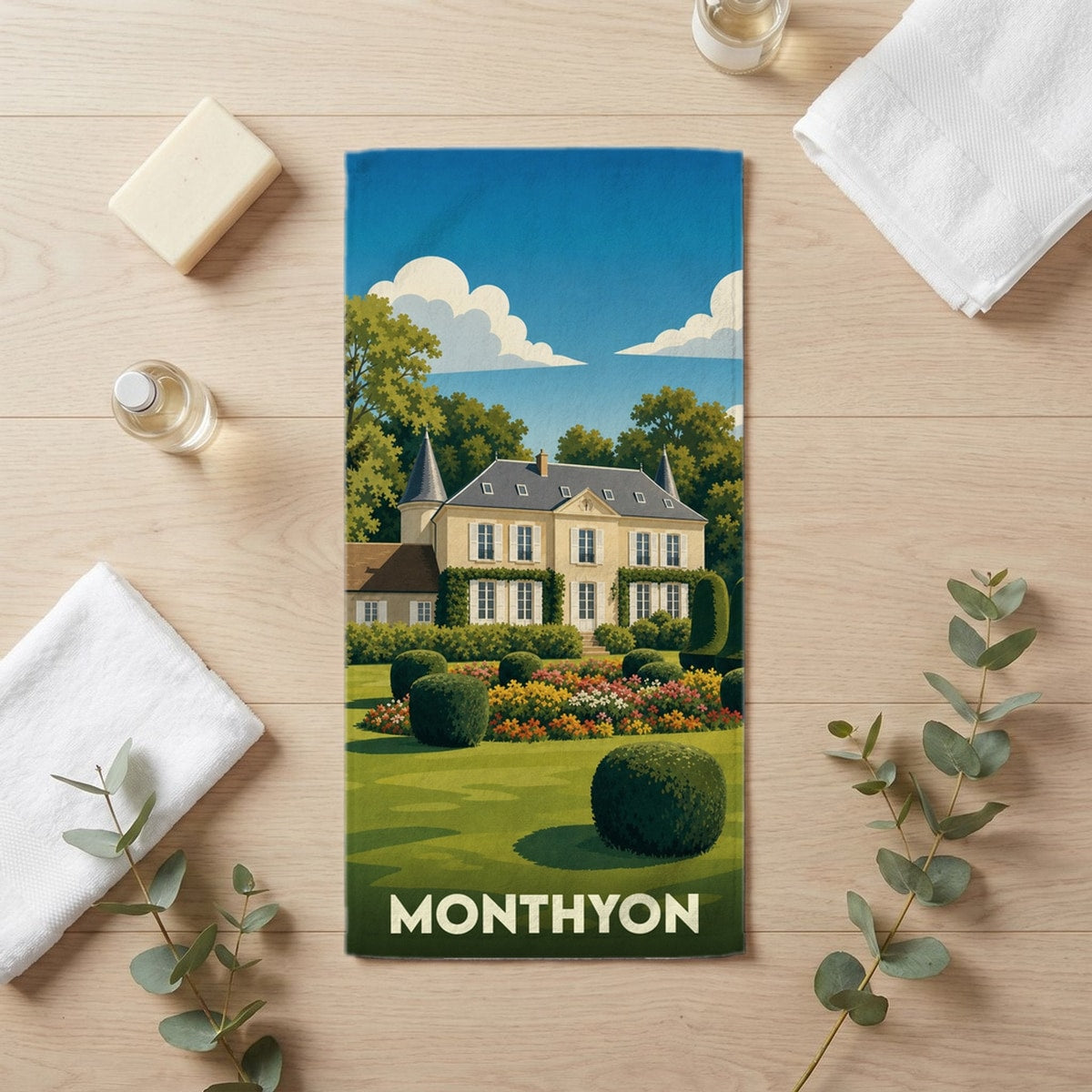 Serviette de bain 30 cm x 60 cm souvenir de Monthyon