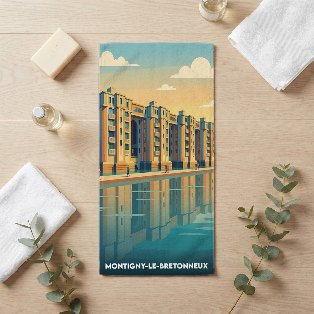 Serviette de bain 30 cm x 60 cm souvenir de Montigny-le-Bretonneux