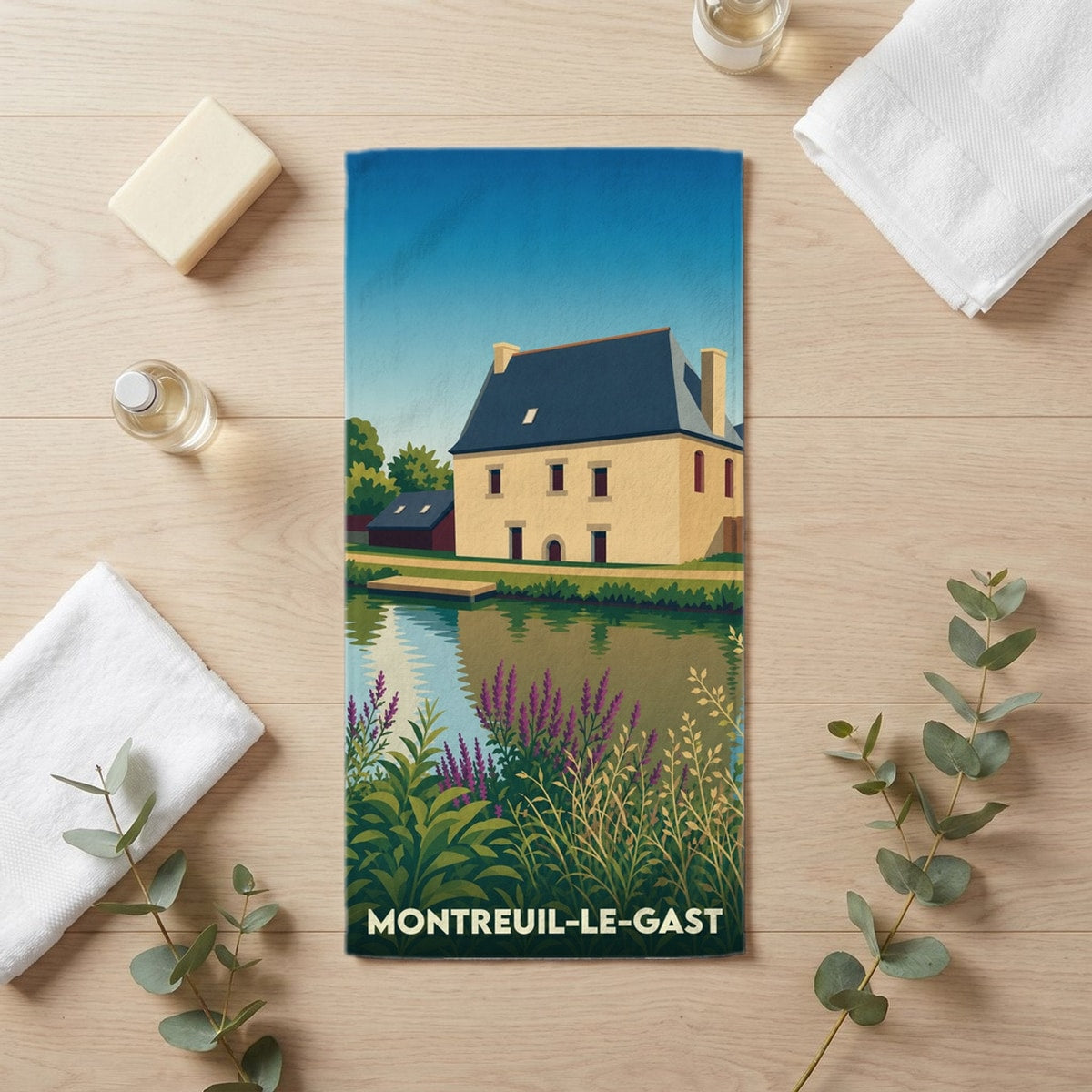 Serviette de bain 30 cm x 60 cm souvenir de Montreuil-le-Gast