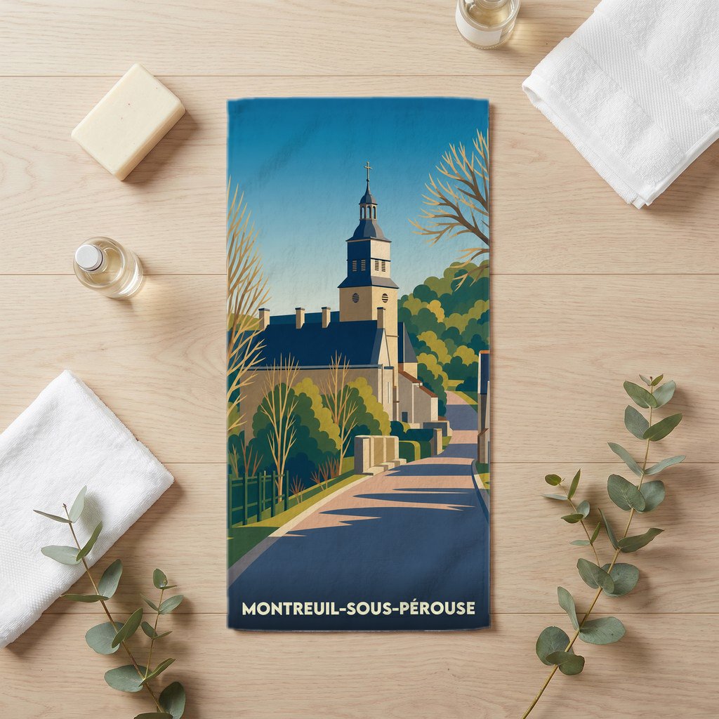Serviette de bain 30 cm x 60 cm souvenir de Montreuil-sous-Pérouse