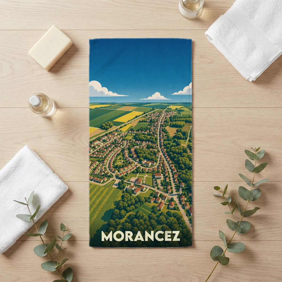 Serviette de bain 30 cm x 60 cm souvenir de Morancez