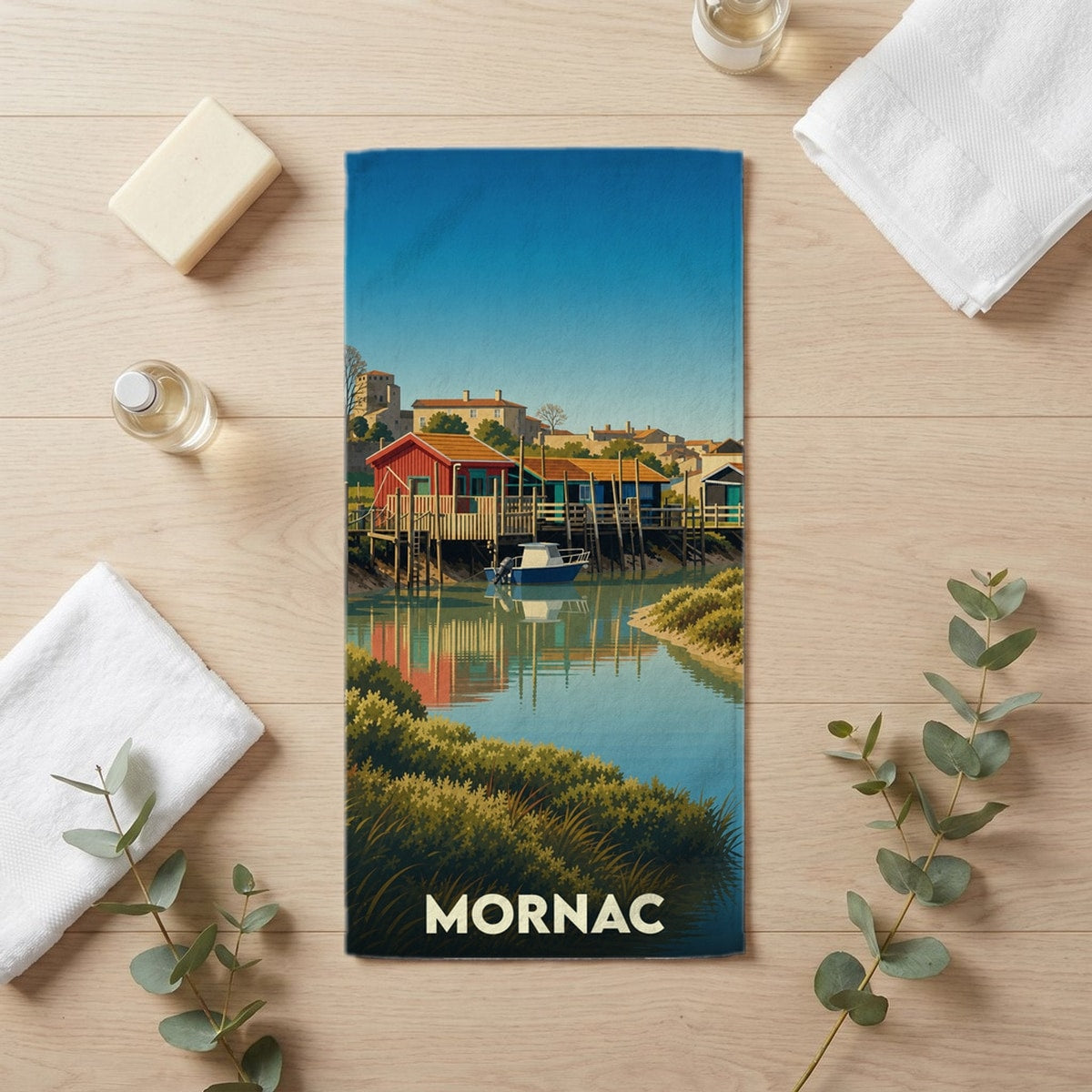 Serviette de bain 30 cm x 60 cm souvenir de Mornac