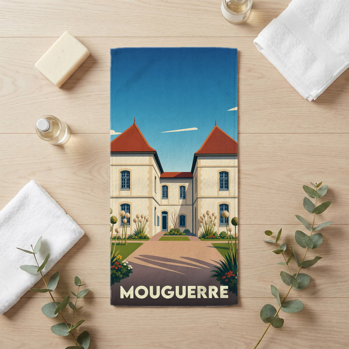 Serviette de bain 30 cm x 60 cm souvenir de Mouguerre