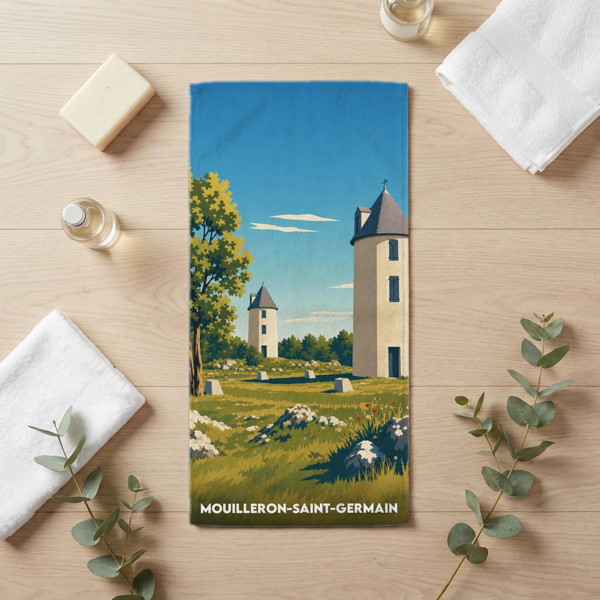 Serviette de bain 30 cm x 60 cm souvenir de Mouilleron-Saint-Germain
