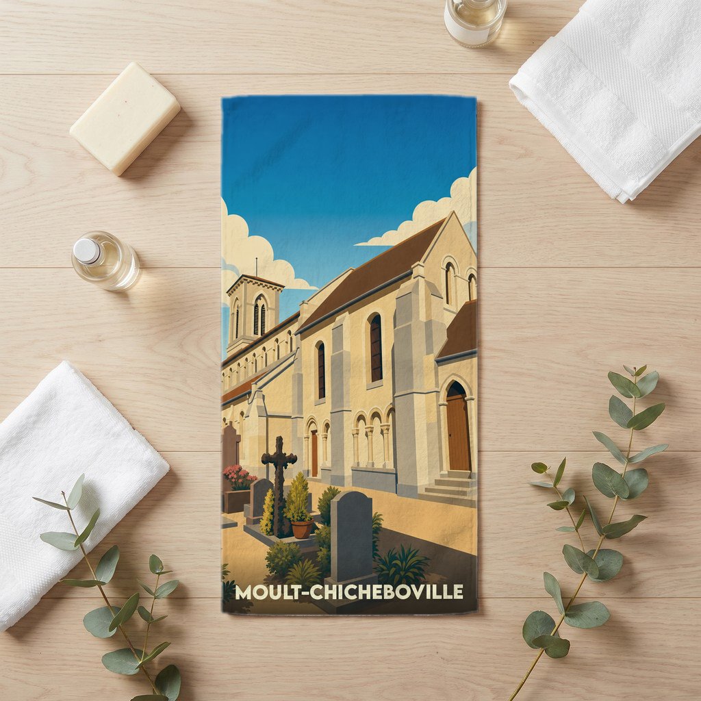 Serviette de bain 30 cm x 60 cm souvenir de Moult-Chicheboville