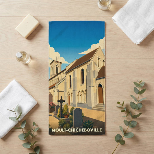 Serviette de bain 30 cm x 60 cm souvenir de Moult-Chicheboville