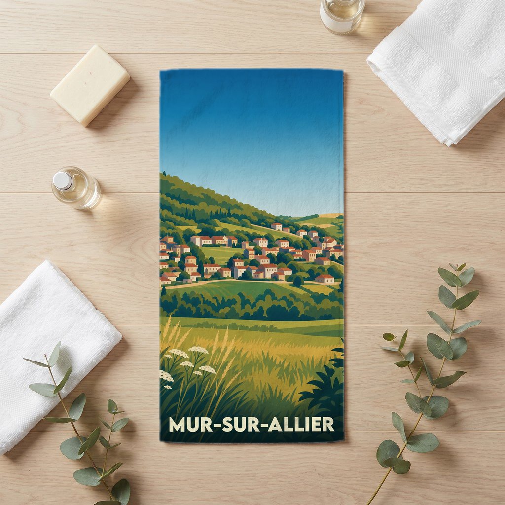 Serviette de bain 30 cm x 60 cm souvenir de Mur-sur-Allier