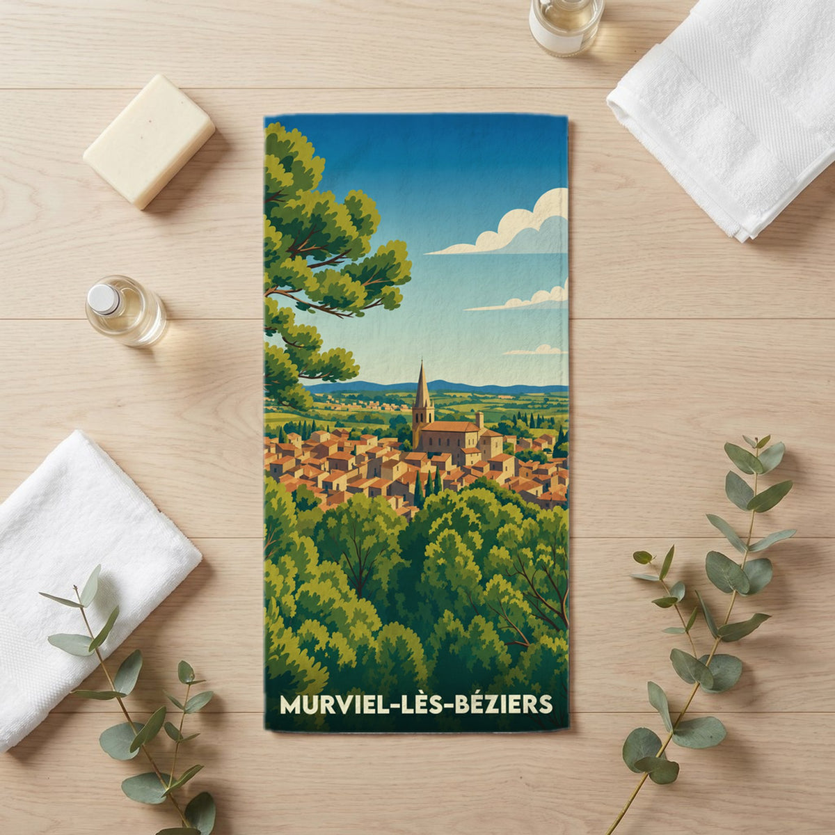Serviette de bain 30 cm x 60 cm souvenir de Murviel-lès-Béziers