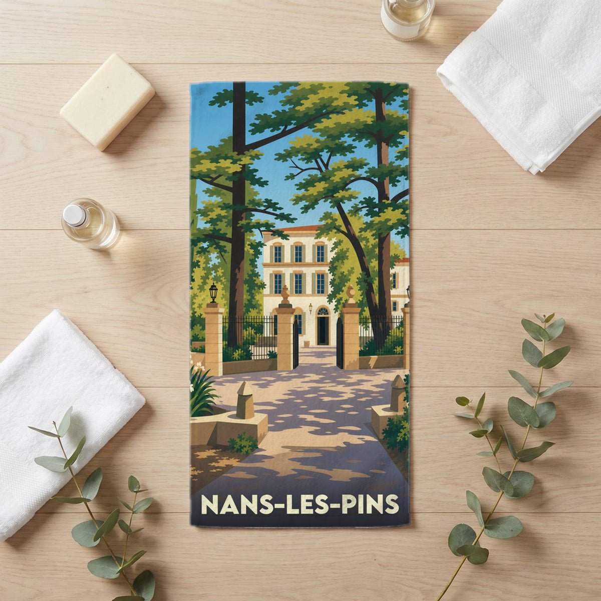 Serviette de bain 30 cm x 60 cm souvenir de Nans-les-Pins