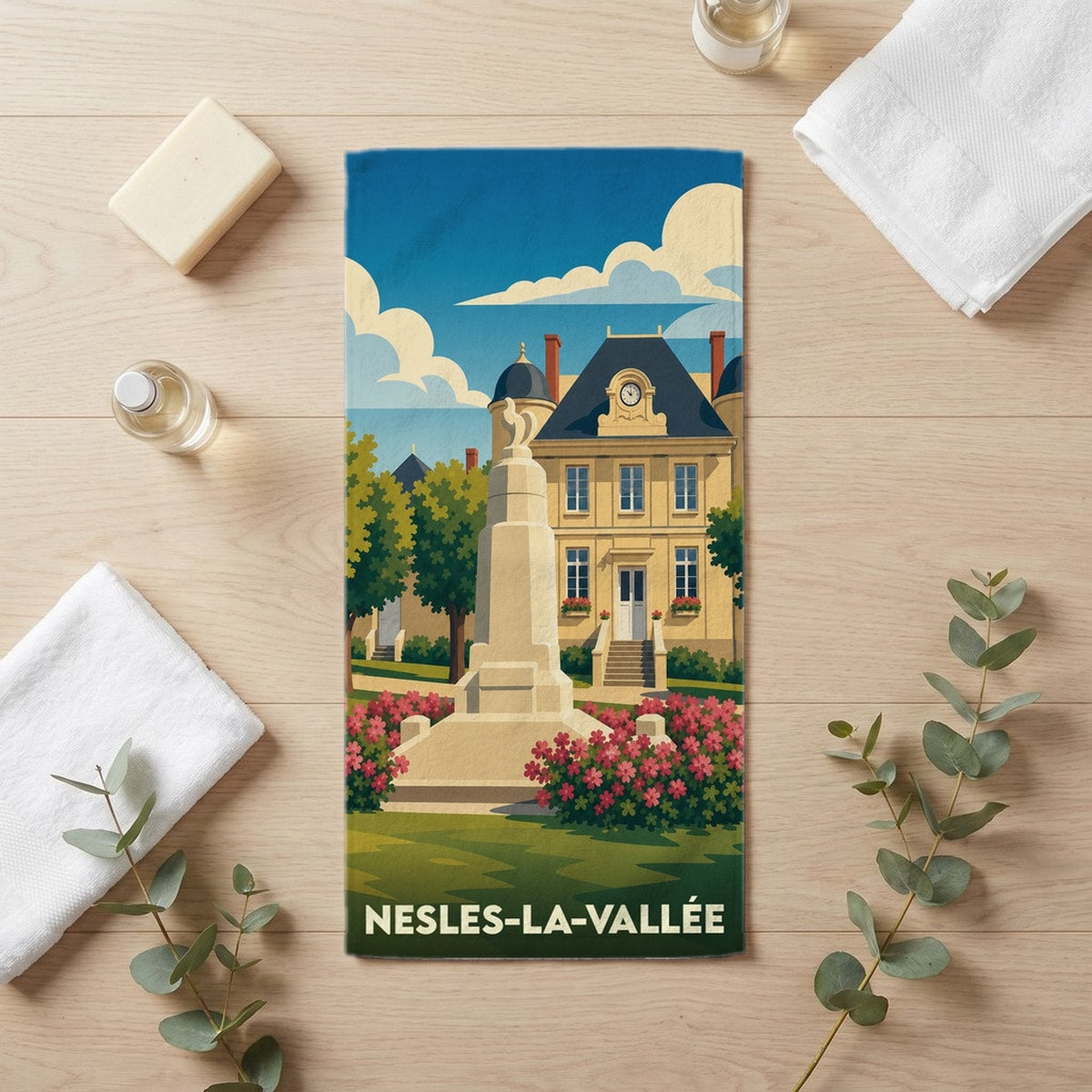 Serviette de bain 30 cm x 60 cm souvenir de Nesles-la-Vallée