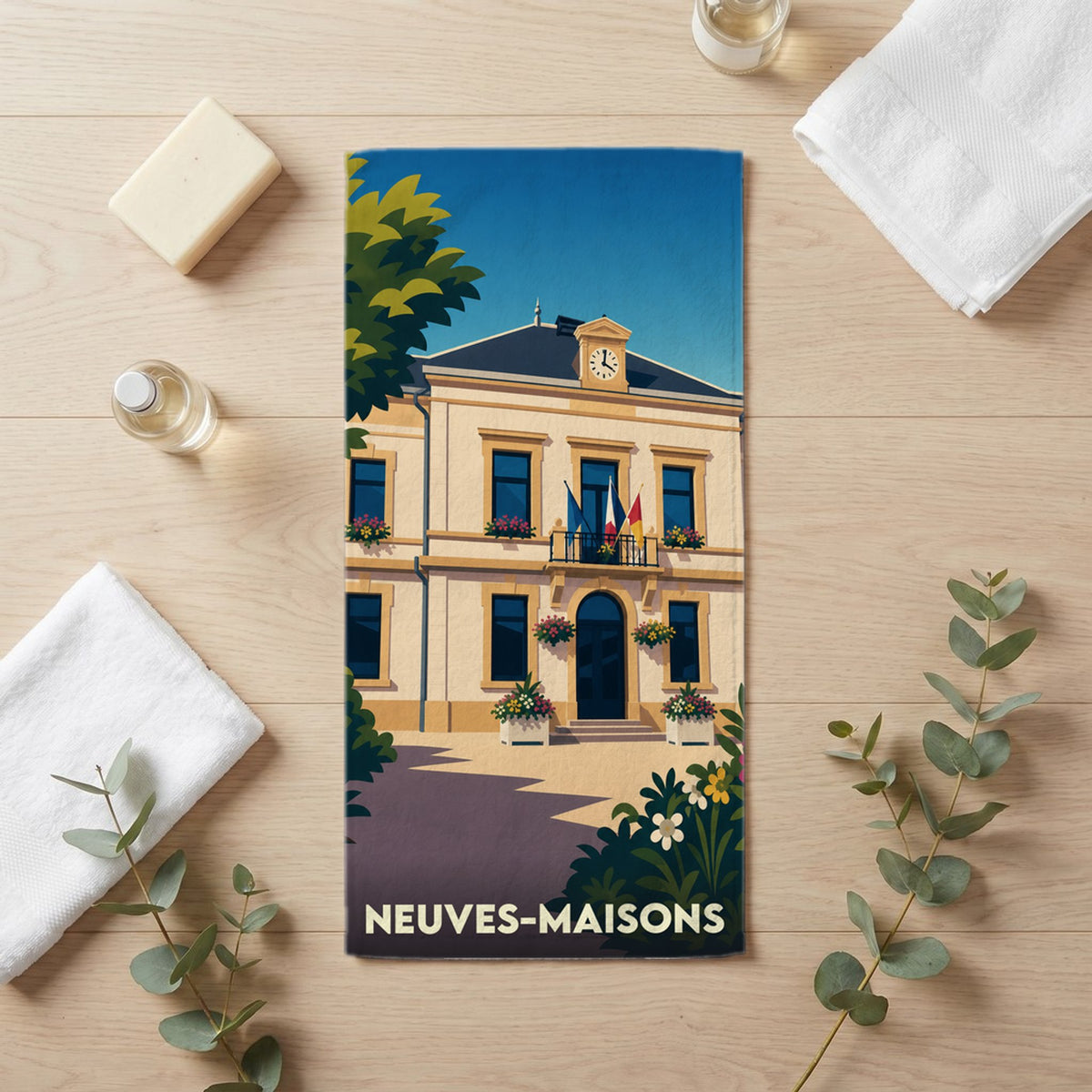 Serviette de bain 30 cm x 60 cm souvenir de Neuves-Maisons