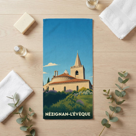Serviette de bain 30 cm x 60 cm souvenir de Nézignan-l'Évêque